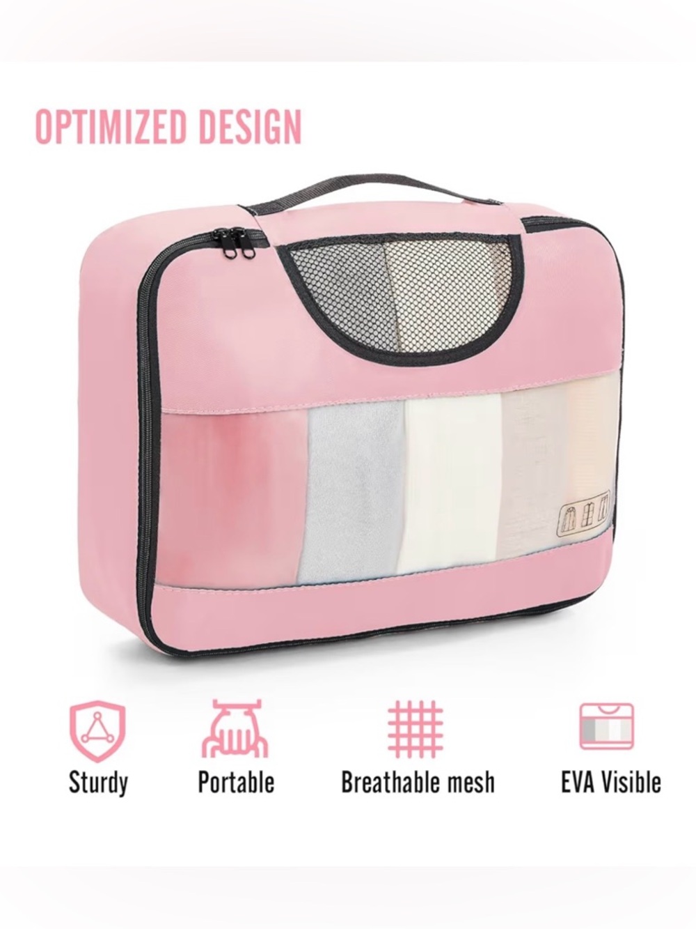 8-Piece Pink Travel Packing Cube Set with Hanging Toiletry Bag - Picture 5 of 7